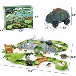 305 PCs Dinosaur Road Race Set Flexible Train Tracks with 8 Dinosaurs Kid Gift