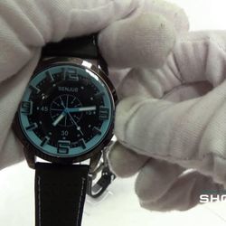 SENJUE Men's Watch Round Blue &black Easy to Read Dial on Quality Band