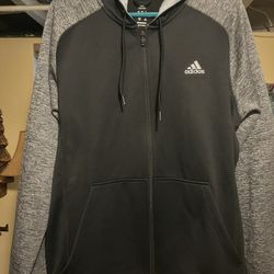 Men’s Adidas Climawarm Black Gray Zipper Hoodie - Large 