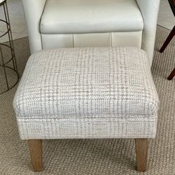 Kirklands Beige Upholstered Footstool Ottoman with Wood Legs
