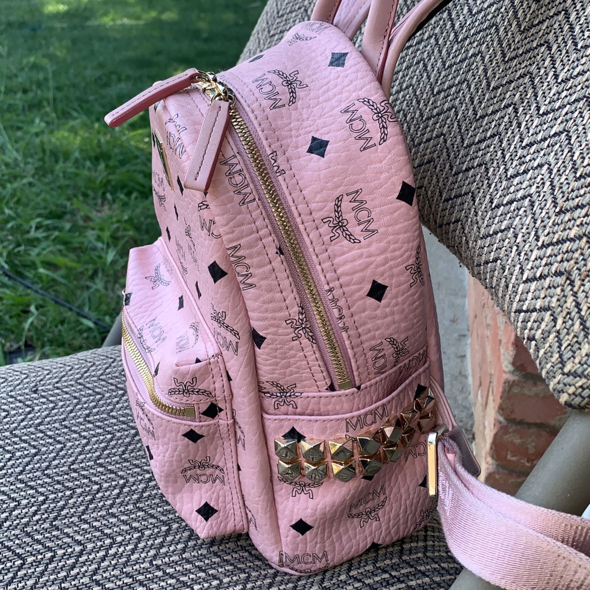 MCM Backpack Pink MCM Backpack Stark Visetos Neon Pink in Coated Canvas with  main image 4