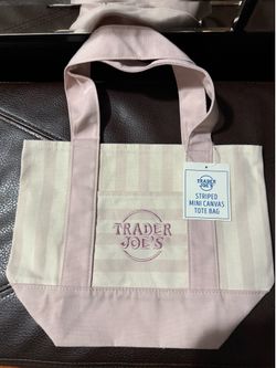 Brand New Trader Joe’s Striped Mini Canvas Tote Bag Dusty Pink/Lavender