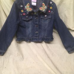 Nannette Kids embroided denim jacket. New. Small girls, size 6x.