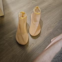 Women Flag Round Toe Loafers Fish Net Lesther Silk Shiny Diamond Decor Sandals