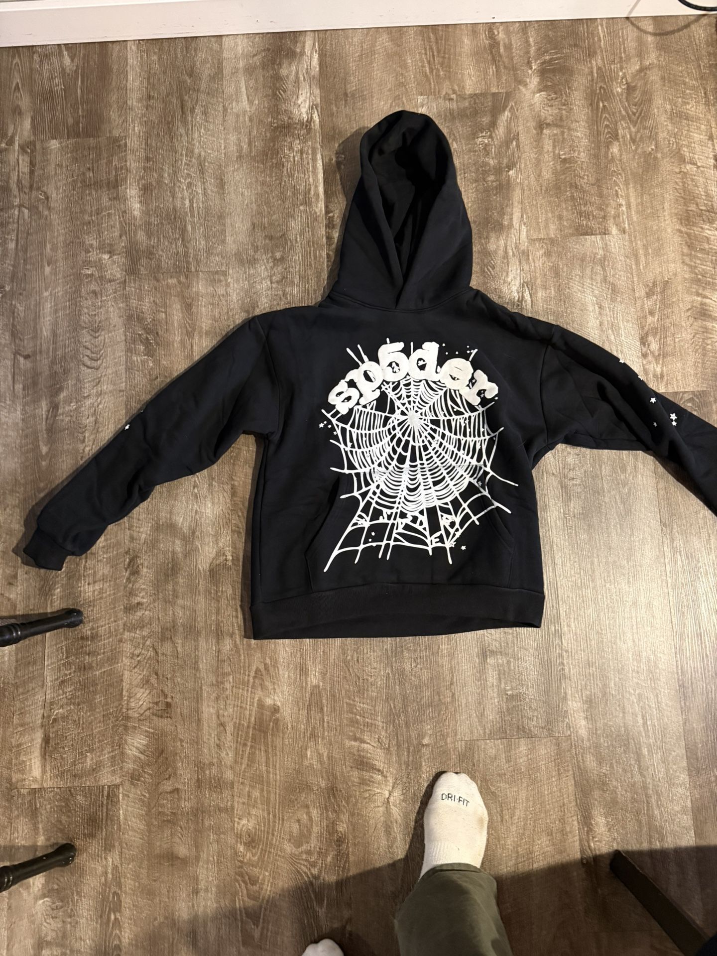 Sp5der Hoodie Black And White Webbed