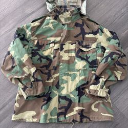 Vintage M65 Field Coat Cold Weather Camo Jacket Woodland US Army Mens M Short 