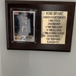 Authentic Kobe Bryant Plaque W/ Rookie Card And Embossed List Of Career Accomplishments