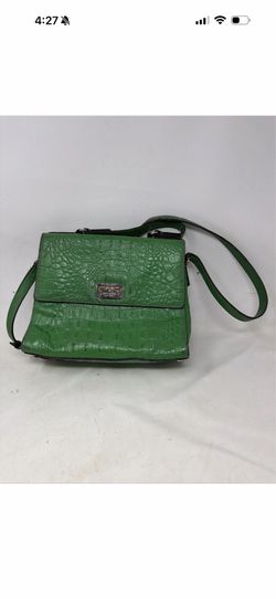 Kate Spade Green Leather Crocodile Embossed Top Handle Pushlock Satchel Bag