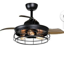 36 in. Indoor Black Retractable Ceiling Fan with Light Kit and Wall Switch