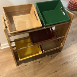 Wooden Shelf With 5 Wood Storage Bins - Great for Kids Room Toy Storage