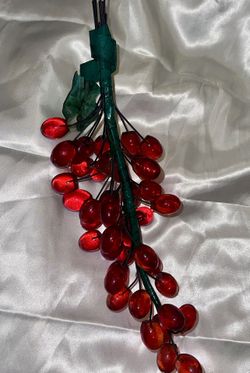 Vintage Red Cherry Glass Garland with Green Leaves
