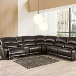 Brand New Brown Top Grain Leather Power Reclining Sectional Sofa Built-in USB 