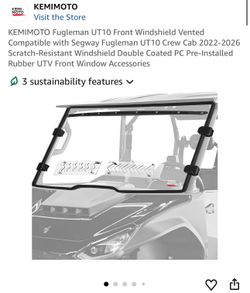 KEMIMOTO Fugleman UT10 Front Windshield Vented Compatible with Segway Fugleman UT10 Crew Cab 2022-2026 Scratch-Resistant Windshield Double Coated PC P