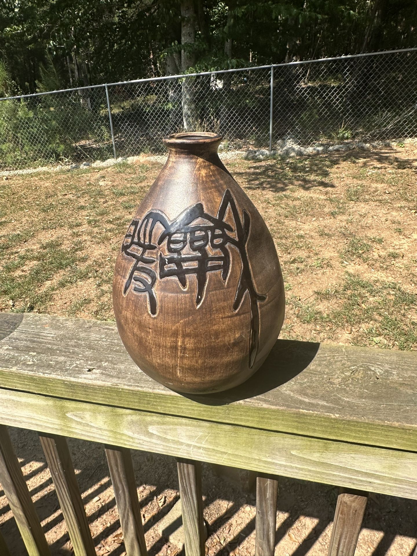 Large Handcrafted Tribal-Style Decorative Vase