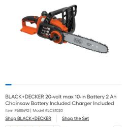 BLACK+DECKER 20-volt max 10-in Battery Chainsaw Battery Charger newer chain blade