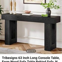 Tribesigns 63 Inch Long Console Table, Farm Wood Sofa Table Behind Sofa, Narrow Entrance Table(BLACK)