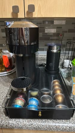 Nespresso Machine With Milk Frother And Coffee Organizer