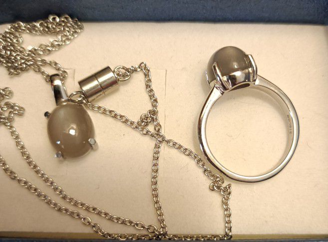 Titanium Moonstone Ring And Pendant Necklace 