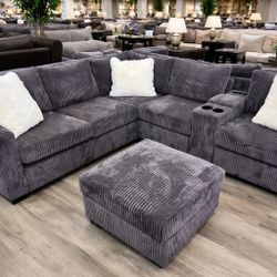 🛋️ NEW!! USB Sectional Corduroy Grey L Shapes Sofa STILL IN 📦 🛋️ 