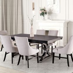 Brand New Black & Beige 7pc Formal Dining Table Set