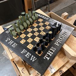 Handmade USMC Theme Chess Board & Pieces