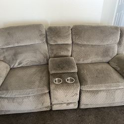 Gray Plush Theater Reclining Rocking love Sofa