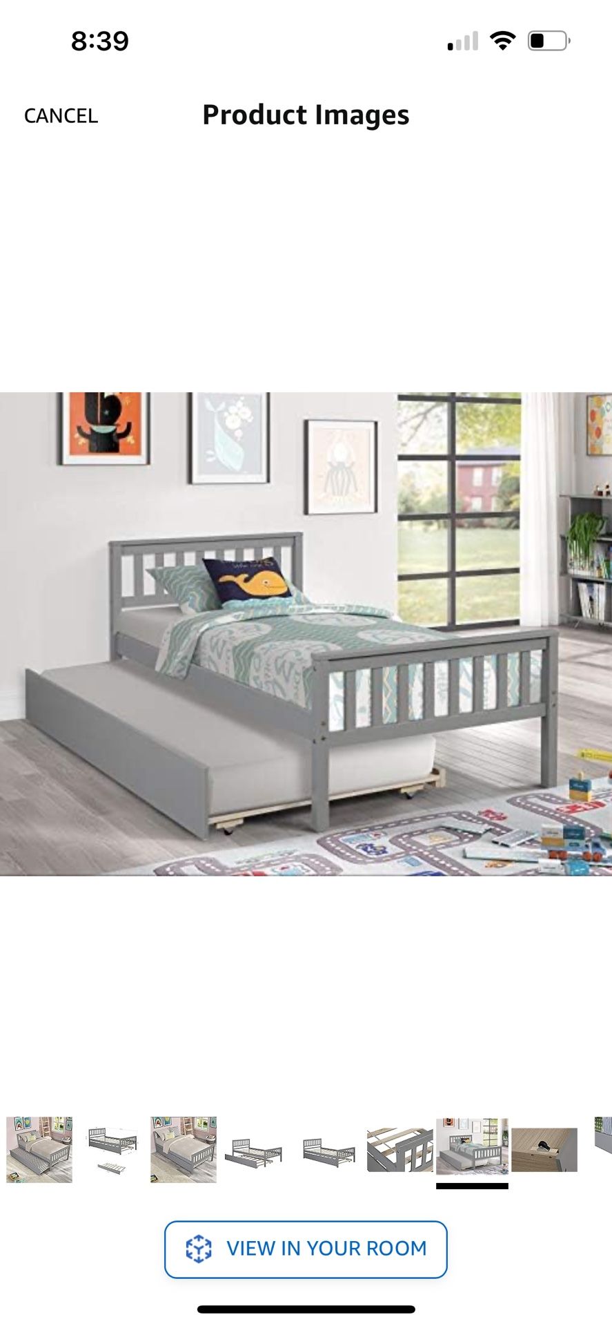 Bed Twin Size Platform W/ Trundle Grey