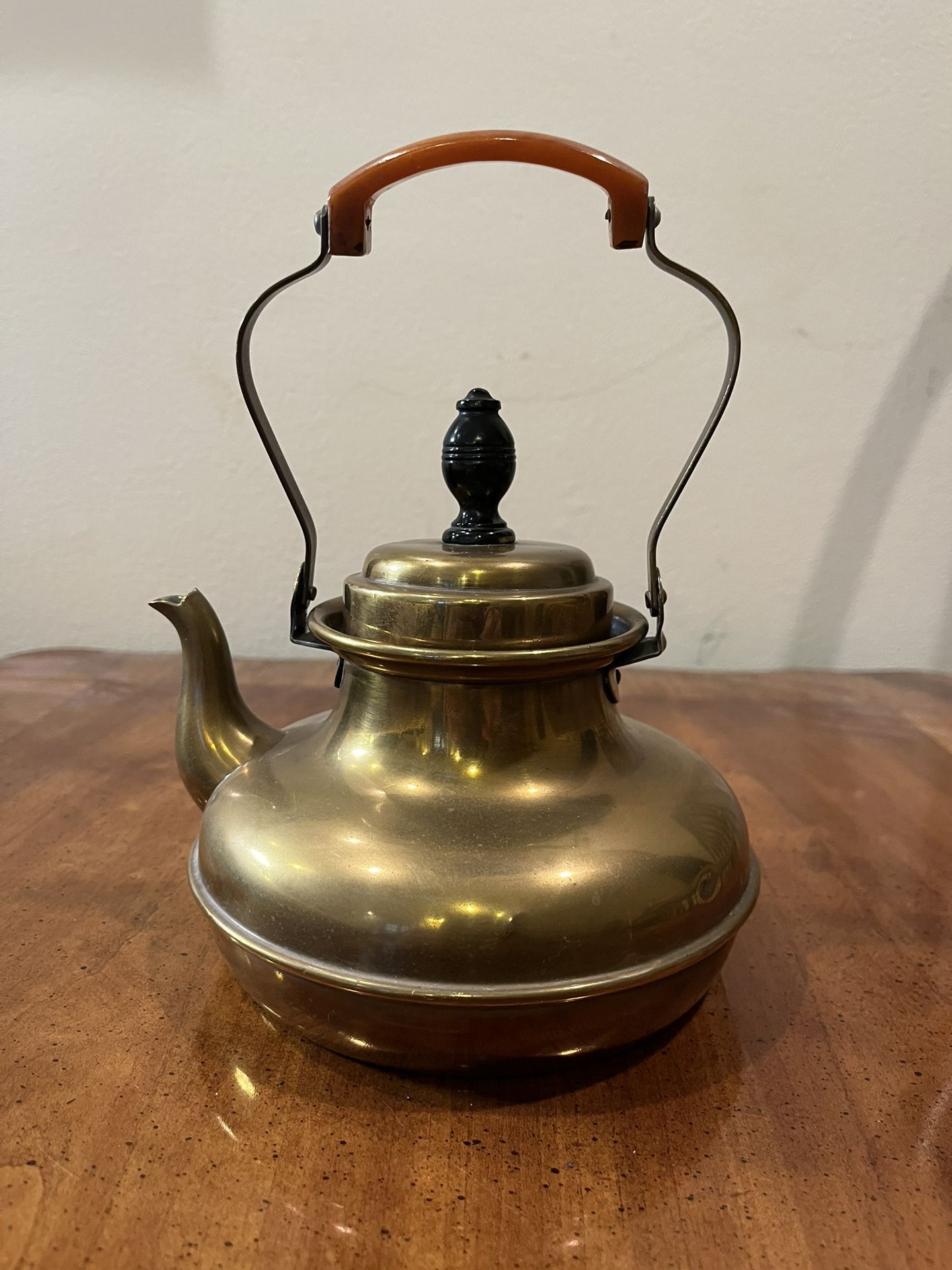 Vintage Brass Kettle with Unique Design and Engraved Trademark