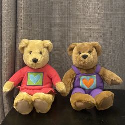 Hallmark Love & Kiss Kiss Plush Teddy Bears Set Of 2 Hold Hands And Kiss