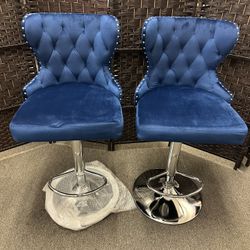 Set of 2 Adjustable Swivel Bar Stools,Velvet Upholstered Counter Height Chairs with Nailhead Trim