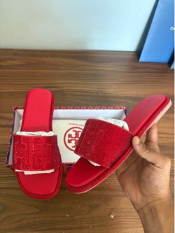 TORY BURCHES RED SPRAKLY WOMEN SLIDE SIZE 7