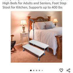 Extra Long Two-Step Bed Stool with Safety Handle - White