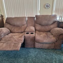 Recline Dual Seat Couch Microsuede  Good Condition 