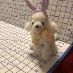 Beanbag Plush White POODLE Dog Wearing Bunny Rabbit Ears 8 1/2" EUC 