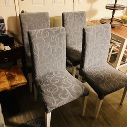 Set of four ikea Bergmund dining chairs and matching bench