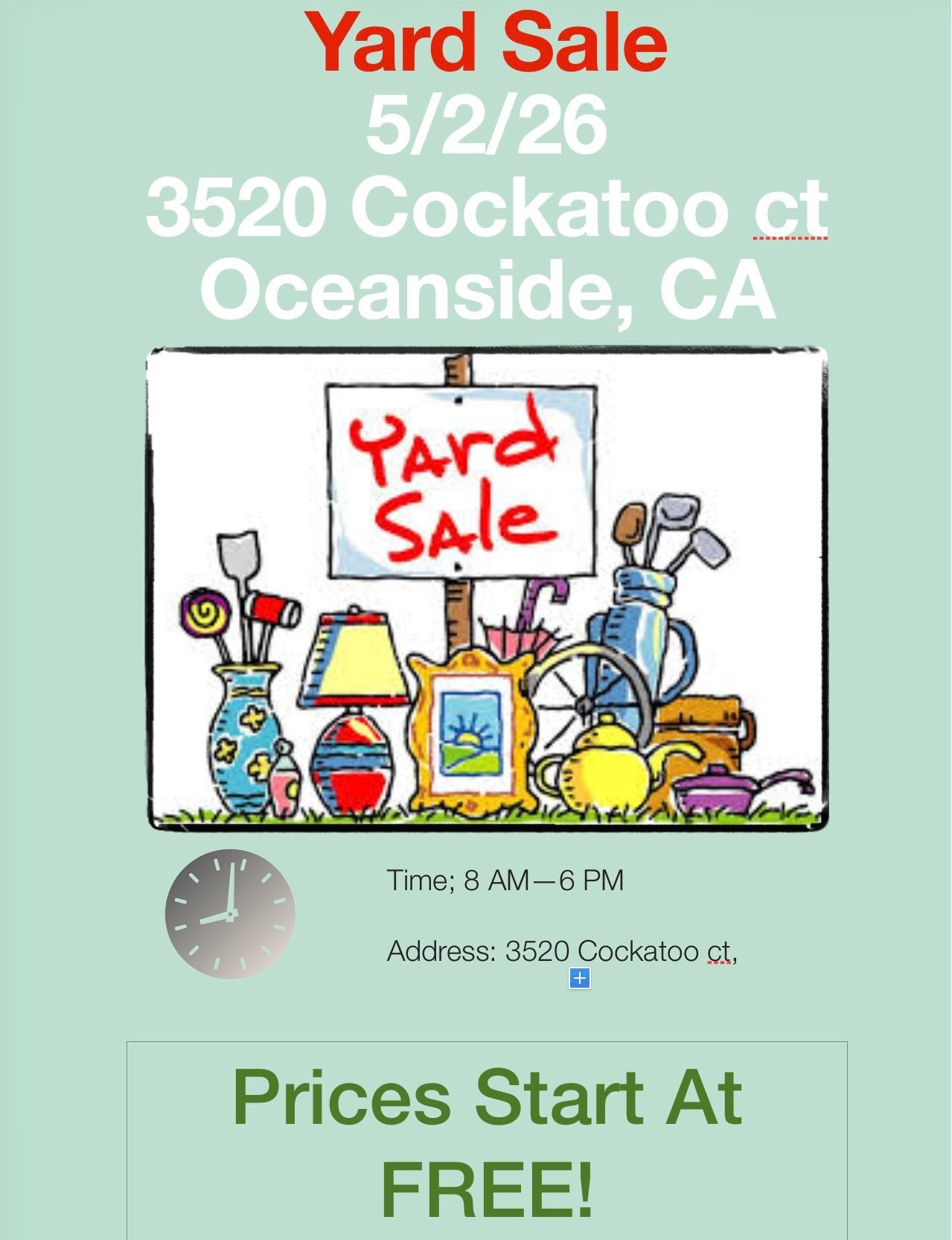 Yard Sale: Date May 16, 2026