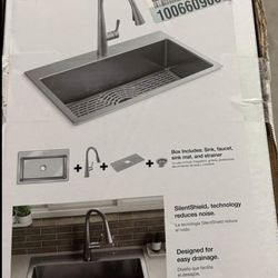 KOHLER Cursiva 33” Single Bowl Stainless Steel Kitchen Sink with Faucet - New in Box - All-In-One