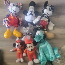 Lot Of 6 Disney Plush Dolls Pluto Mickey Mouse