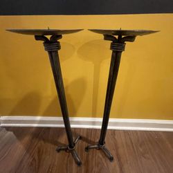 Pair Of Metal Floor Candle Holders 