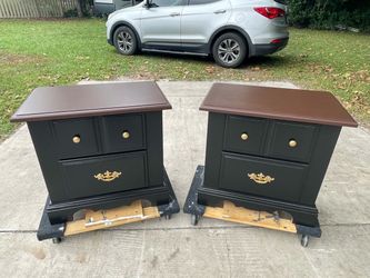Refinished Black & Walnut Nightstand Set of 2 – Free Delivery-OBO