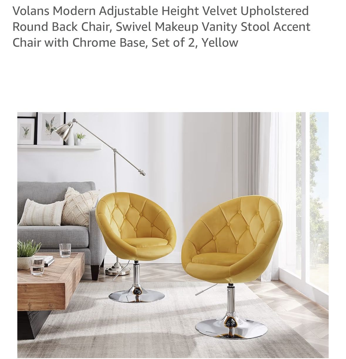 Modern Velvet Round Back Swivel Chair Set - Yellow