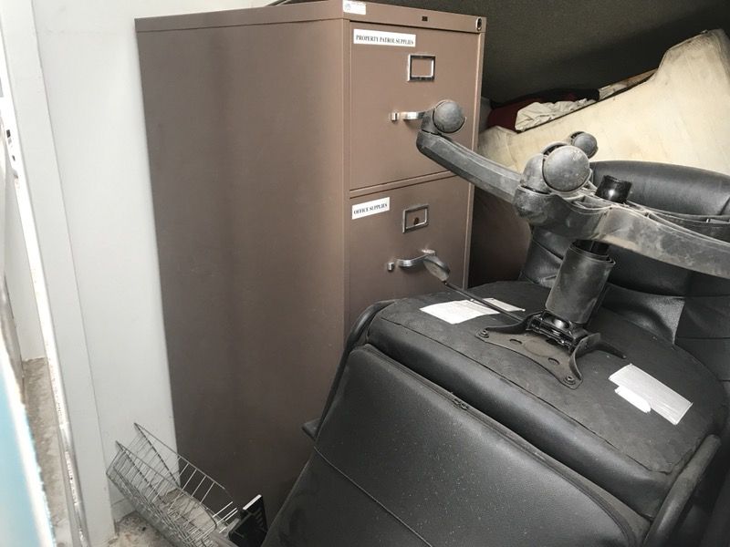 Filing cabinet and office chairs
