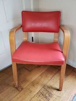 Vintage Mid Century Modern Red Arm Chair Wooden Frame