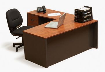 Modern  cherry Brown L-shaped Executive office Desk With Dual Pedestals