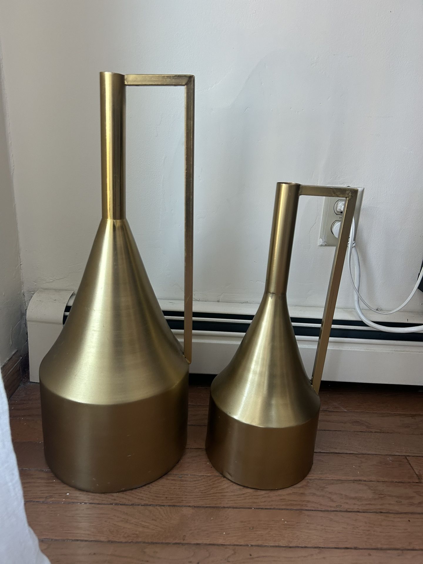 Set of 2 Modern Gold Metal Vases - Tall and sleek