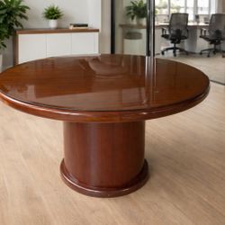 Round Wood & Glass Table 41.5” Wide 30” Height Modern Dining or Office Table