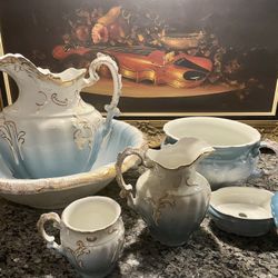 6-Piece Antique Light Blue Johnson Bros England Wash Set 