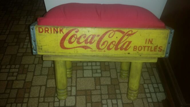 Vintage coca-cola bottle holder made into small footrest
