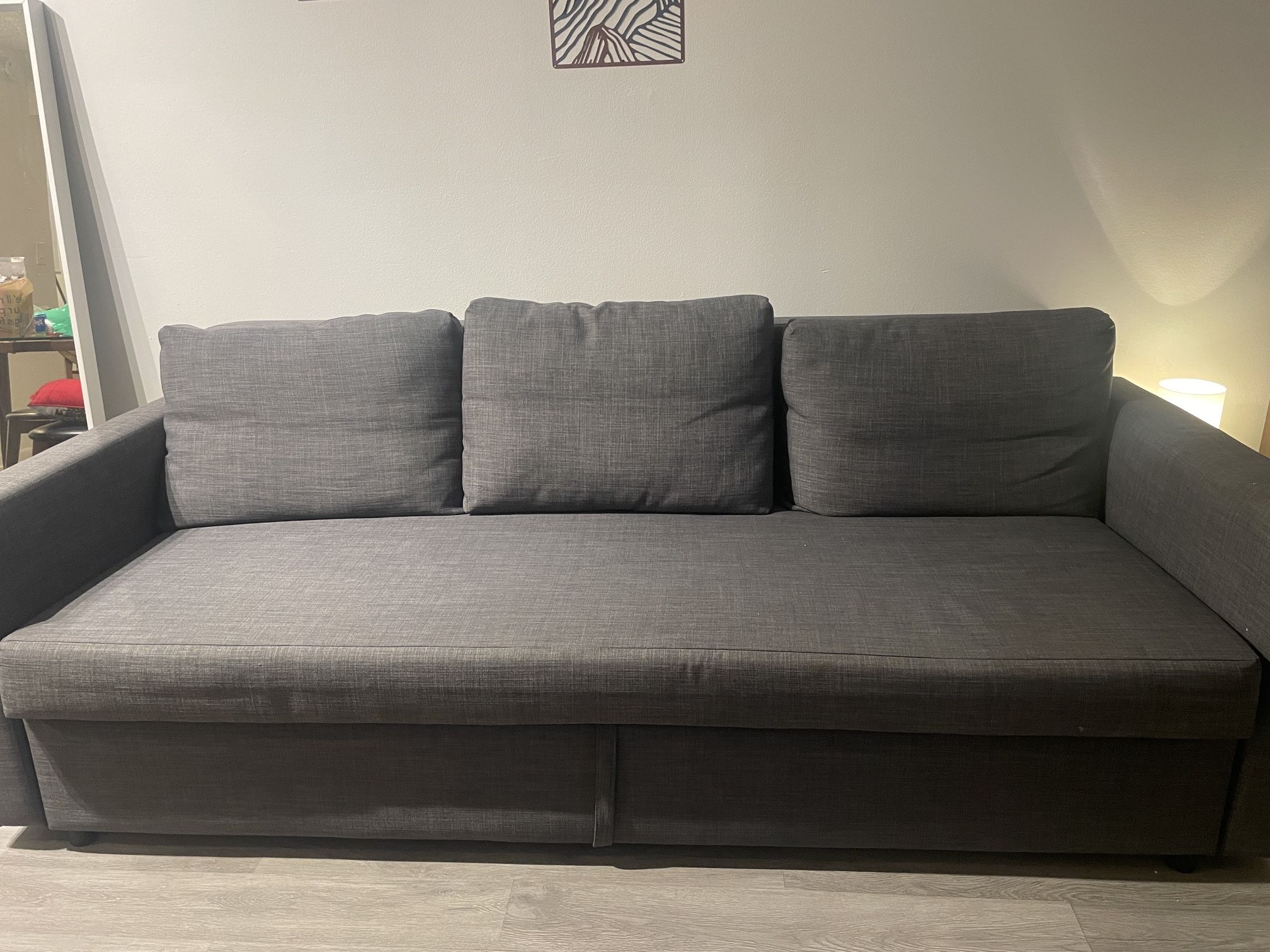 Grey couch with storage