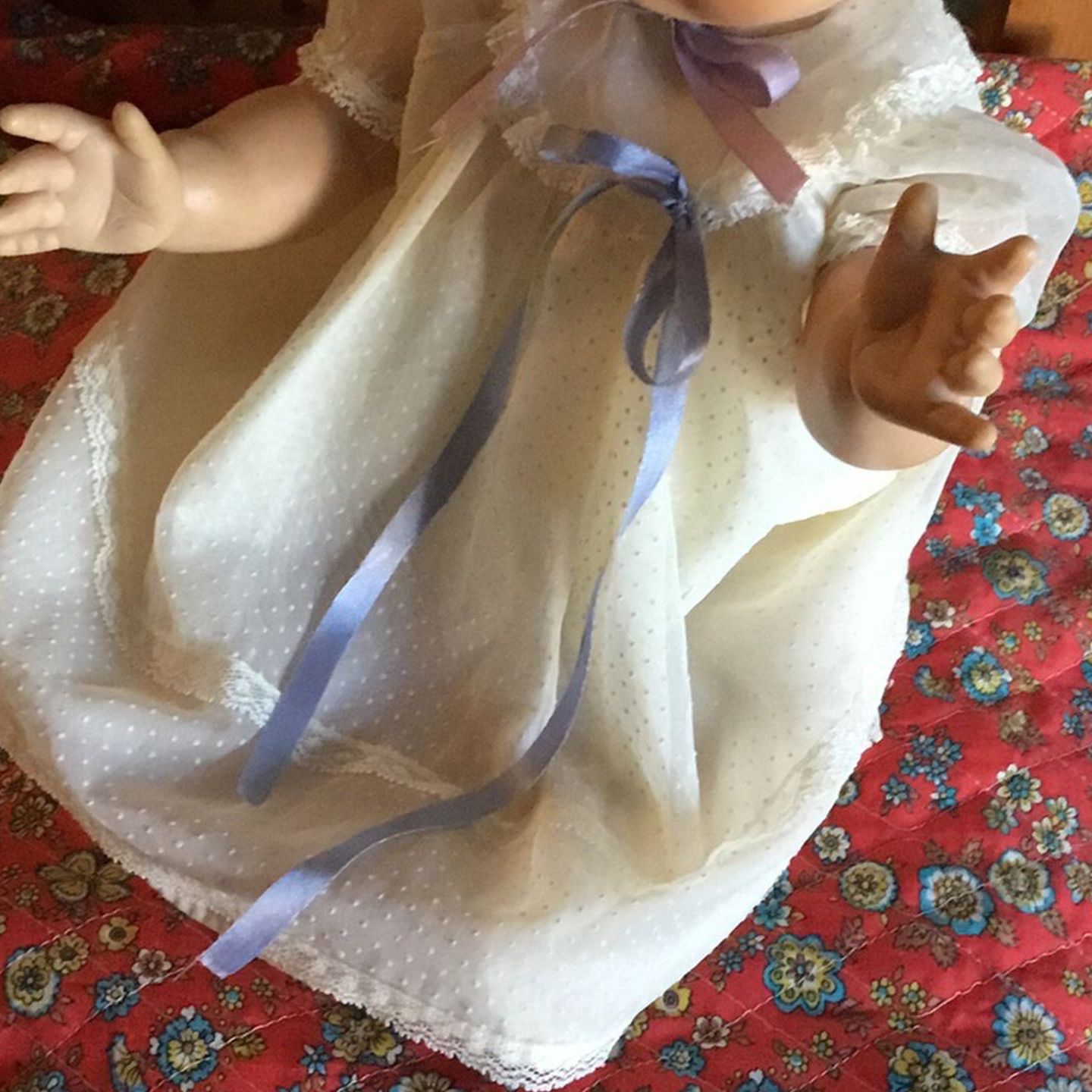 Vintage Doll And Doll Bed.